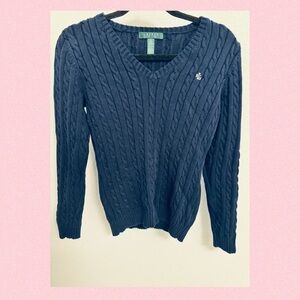 Ralph Lauren Dark Blue V-Neck Cable Sweater